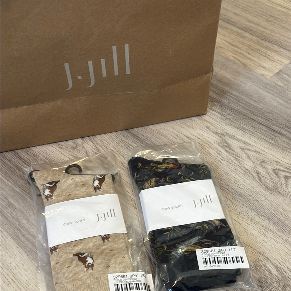 J. Jill Women's Crew Socks - Tan & Black Floral (2-Pack)